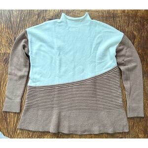 Rafaella women's sz S/P ribbed mock neck tunic sweater pullover cream & brown